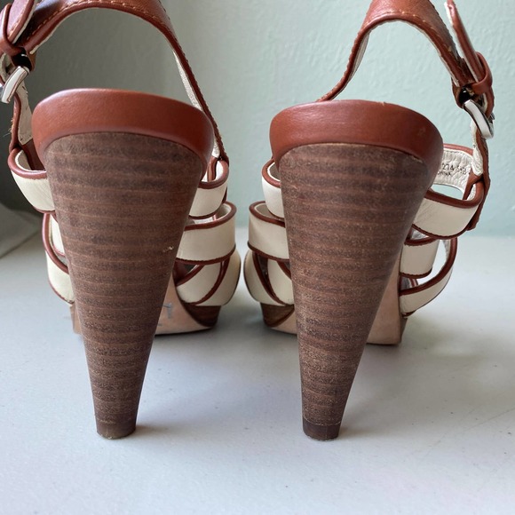 COLE HAAN Brown and White Leather Strappy Slingback Heels, Size 5.5B - Picture 3 of 11